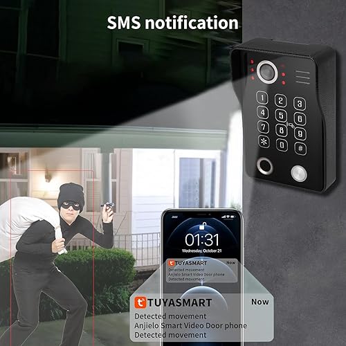 Miniatura 3 de ANJIELO SMART Sistema de portero de video con cable, cámara de timbre de video de 7 pulgadas con monitor (negro), video portero con cable, apagado 5