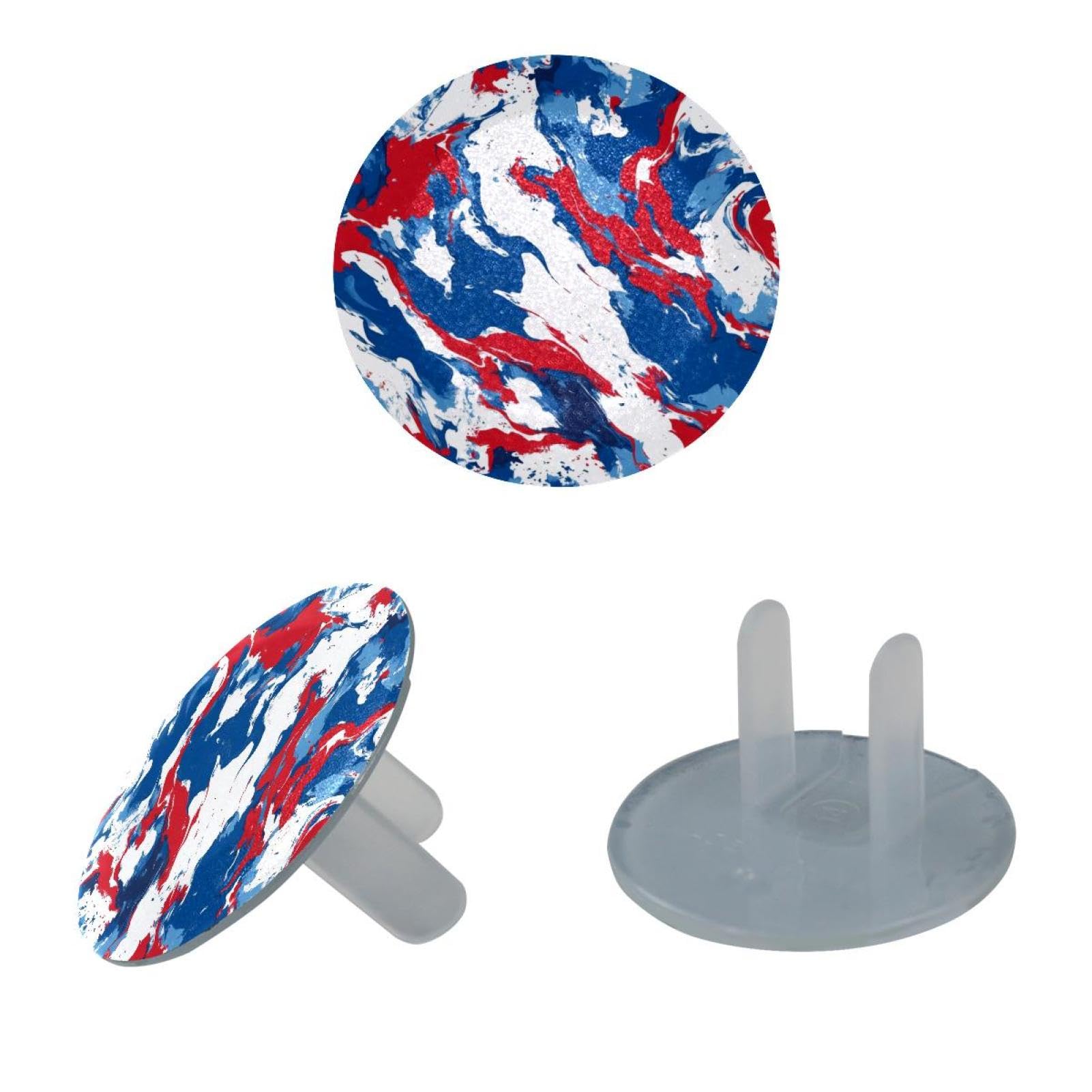 12 Pack Childproof Outlet Covers, Blue Red White Marble Texture Baby and Child Safety Socket Protection Caps