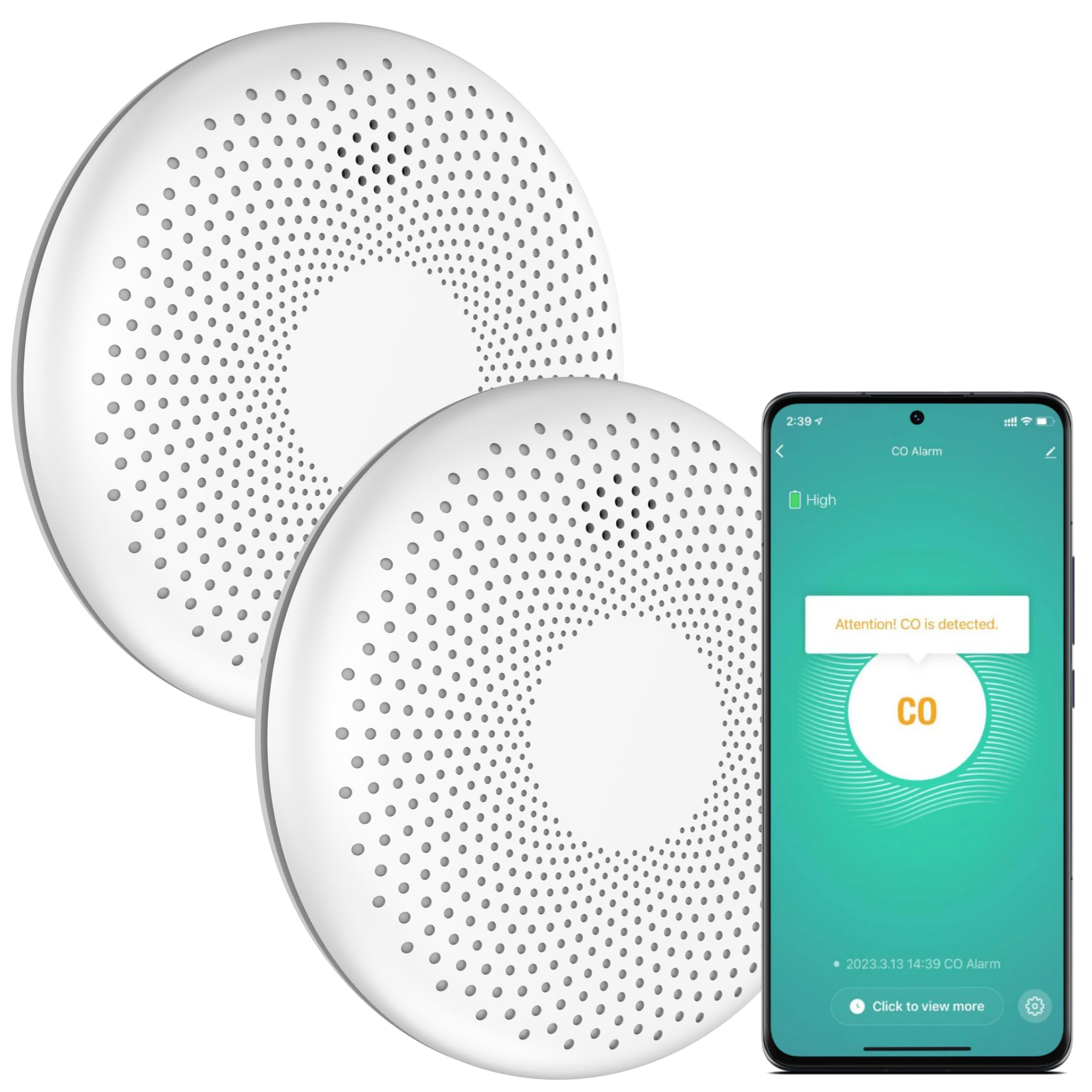 Aroha Smart Connect Smart WiFi Combo Detector - 10-Year Battery - Tuya & Smart Life App - 2-Pack