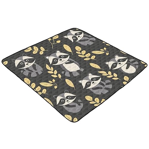 Miniatura 2 de Raccoons Leaves Black Grey Large Non-Slip Baby Gym Play mat for Floor Non-Toxic Foldable Travel Play Mat for Baby Kids Toddlers Infants, 50'' x