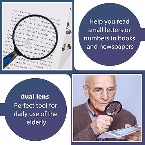Miniatura 48 de Feosky Lupa de lectura de mano, lupa de 10 x 30X, lente inastillable de 2.953 in, mango antideslizante para adultos cercanos, lectura de personas