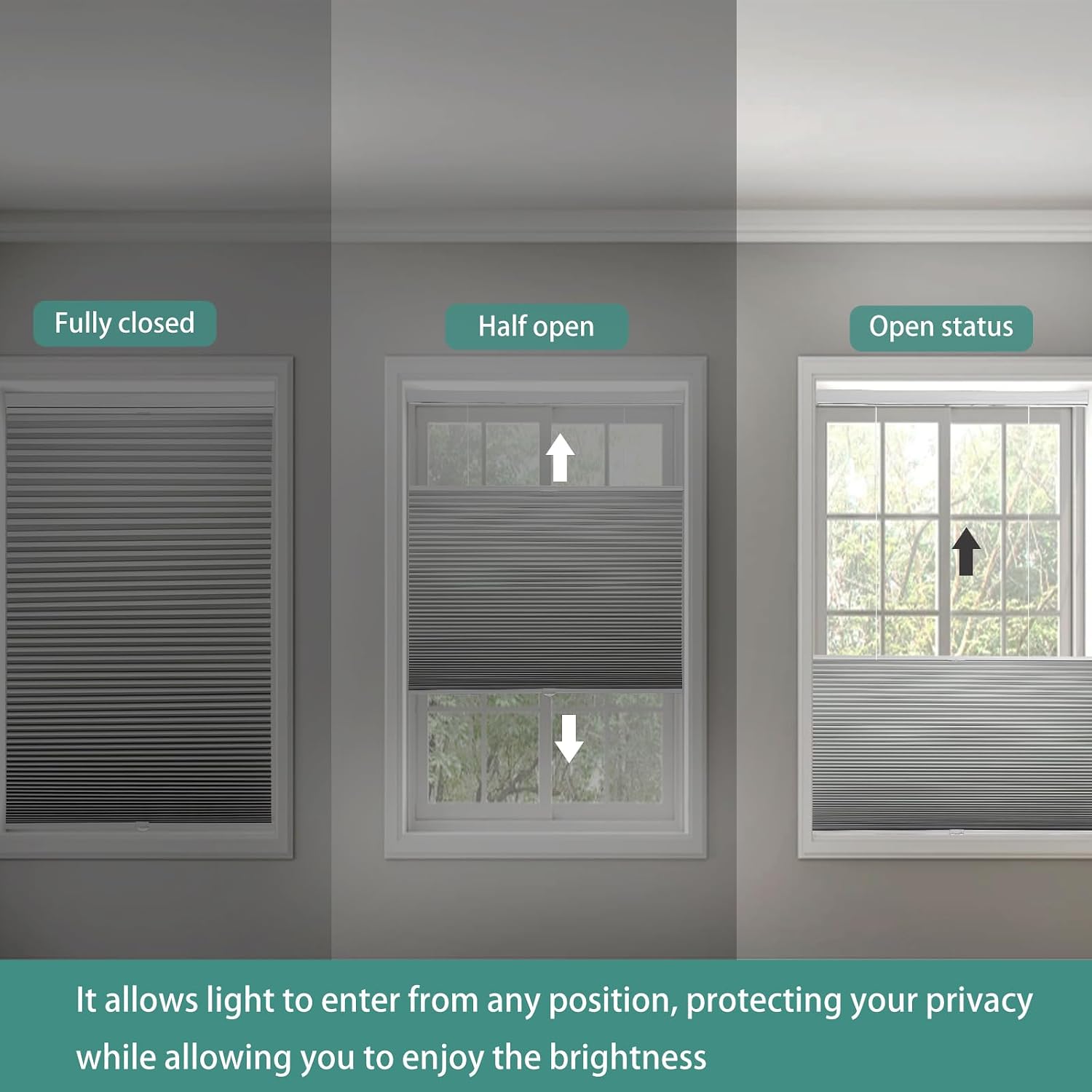 Changshade Blackout Top Down Bottom Up Cellular Shades, Cordless Honeycomb Blinds for Bedroom, Nursery & Bathroom, Total Privacy,Gray,32" W×72" H Blackout-gray 32"w*72"h