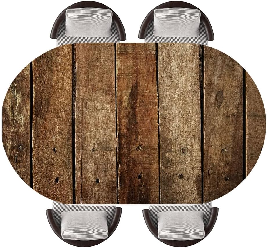 Oval Tablecloth with Elastic Edge Old Wood Plank Texture Background Table Cover for Kitchen Indoor Outdoor Dining Party, Fits 48"x80" Oval Tables, Style 141