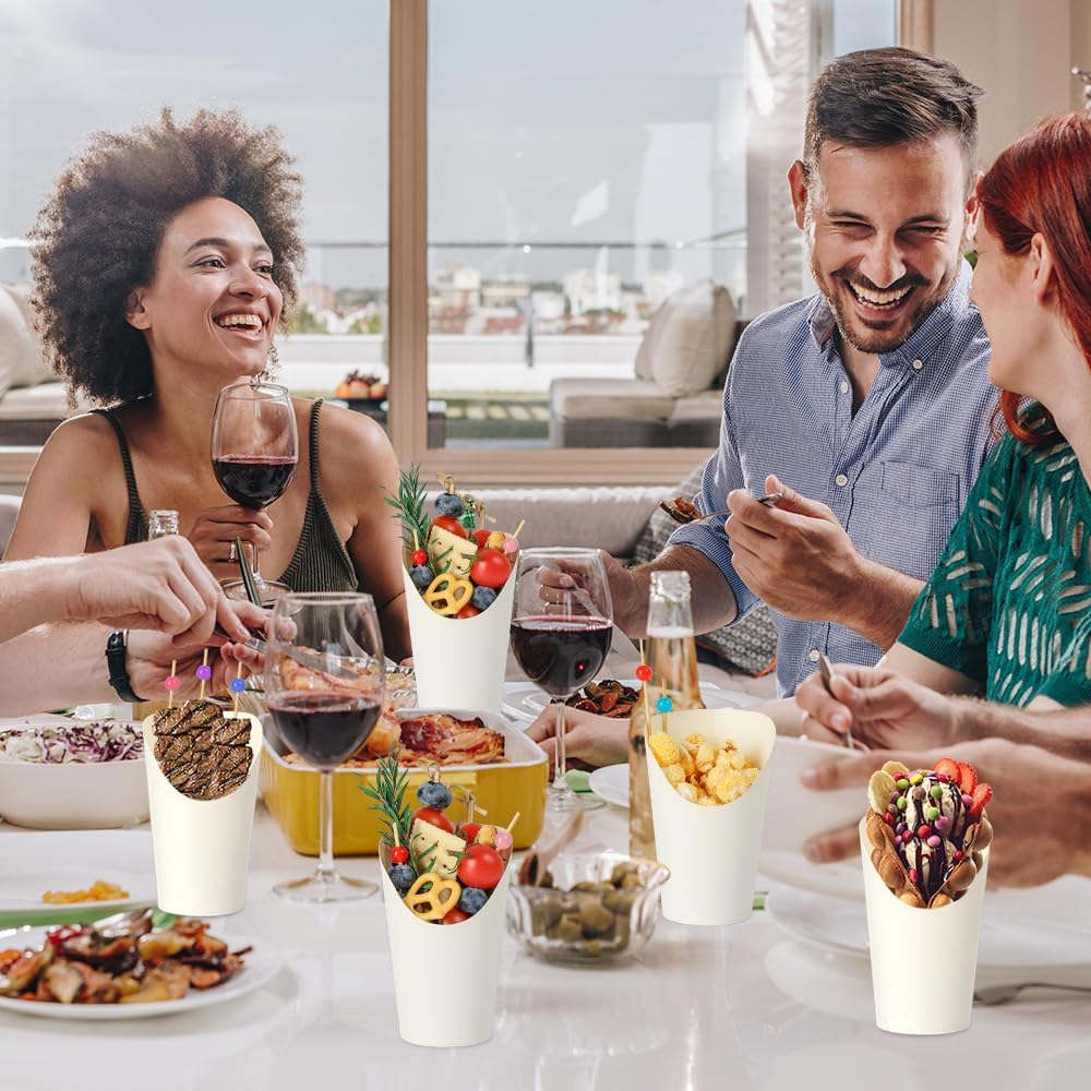 100pcs 12oz White Charcuterie Cups, 200pcs Cocktail Skewers + 100 Bags, Disposable Paper Snack Cups for Charcuterie, Appetizers, Fruits, Parties and Catering - Image 7