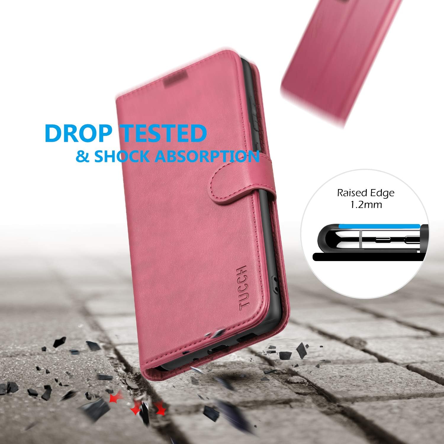 TUCCH Galaxy S20+ Plus Wallet Case, Magnetic PU Leather Stand [RFID Blocking] Card Slot Protective Folio Cover with [TPU Shockproof Interior Case] Compatible with Galaxy S20+ 6.7-inch, Hot Pink