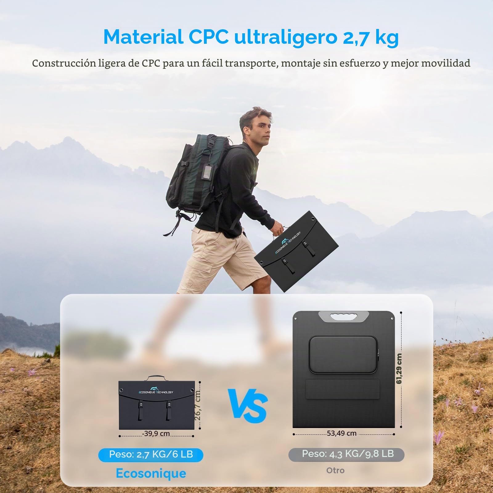 Ecosonique - Cargador portátil plegable de paneles solares de 100 W, carga rápida con USB-C PD3.0 USB-A QC3.0 CC 20 V ligero con soporte para estación de energía de camping, generadores solares