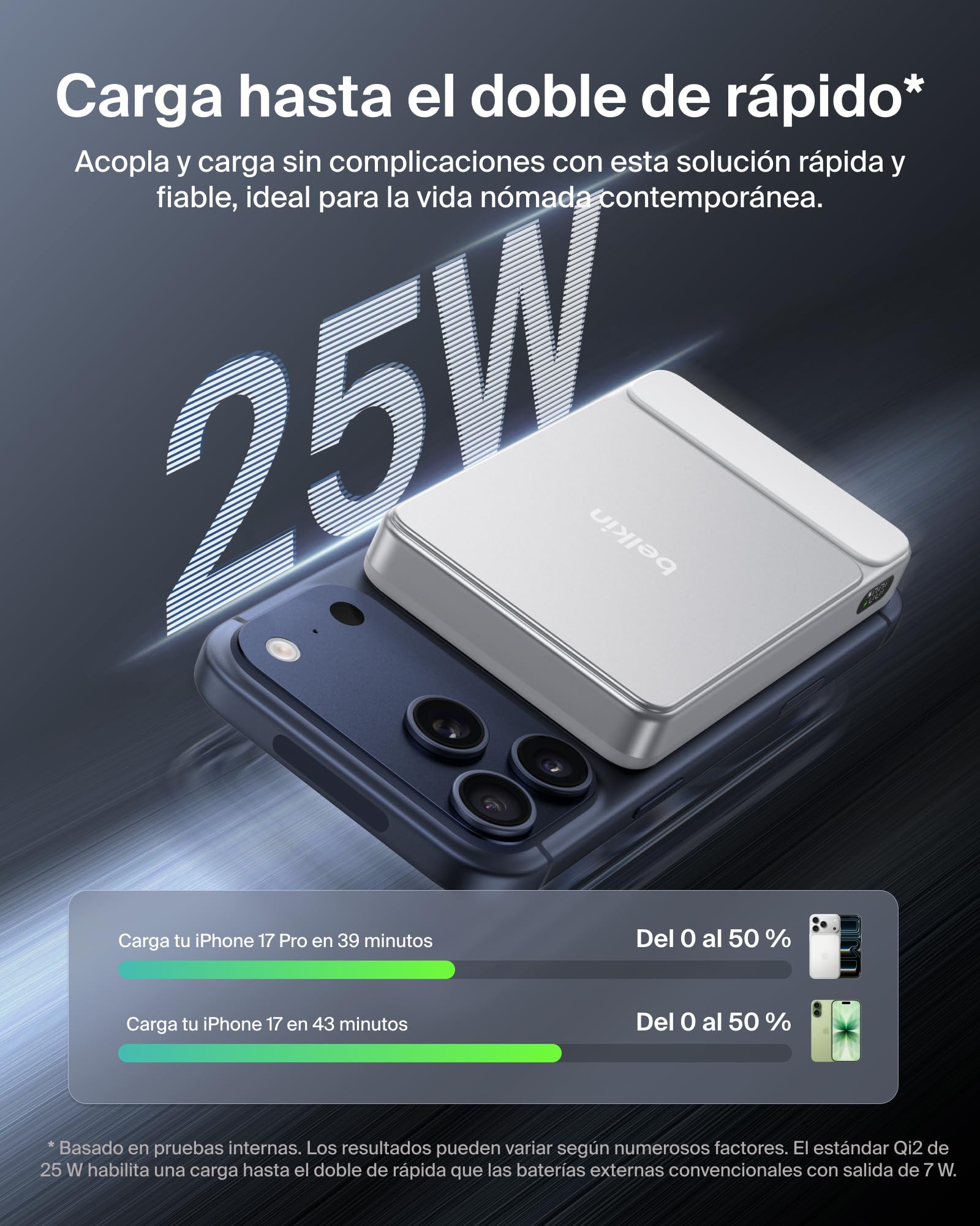 Belkin UltraCharge Batería Externa Magnética 10000 mAh Puerto USB- C Blanco | Power Bank 10000 mAh, Certificación Qi2 25 W, Anillo Magnético, Puerto USB-C, Cable, Autorizada en Aviones, Batería Portátil
