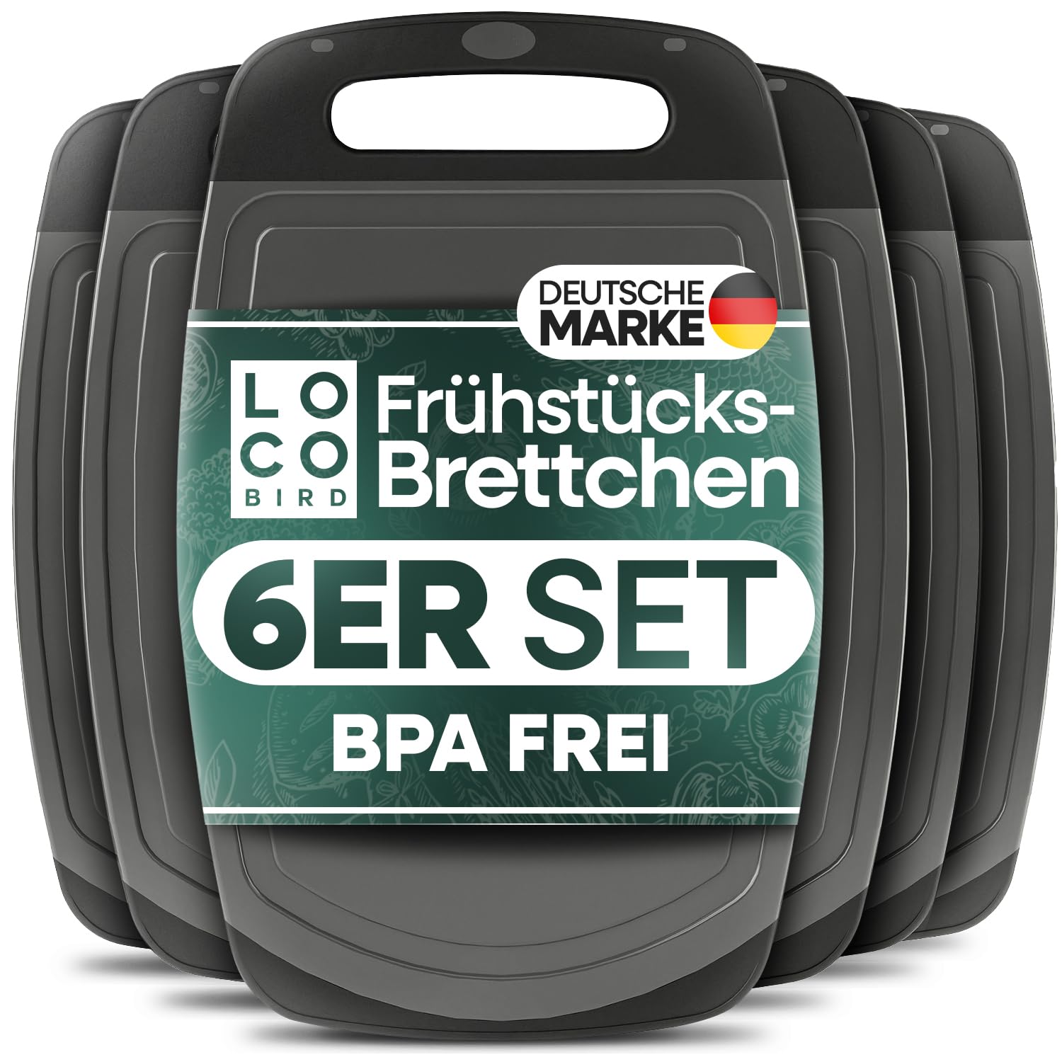 Loco Bird Frühstücksbrettchen Spülmaschinenfest - Brettchen 25x16cm, Schneidebrett Kunststoff BPA freie, Hygienisches Brotzeitbrett für die Küche, Vielseitiges Schneidbrett Set, Robustes Cutting Board