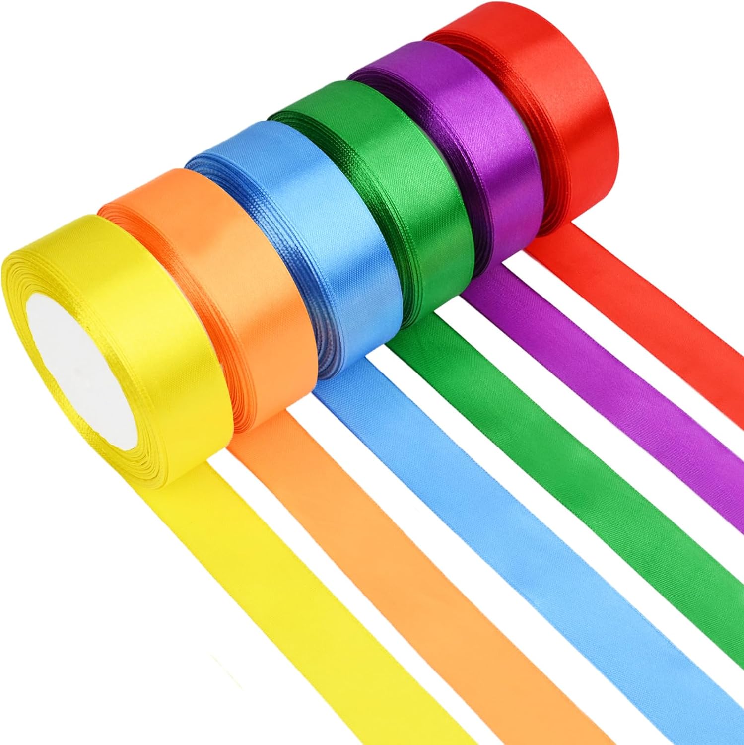 6 Rolls 150 Yards Solid Color Satin Ribbons, 1 Inch