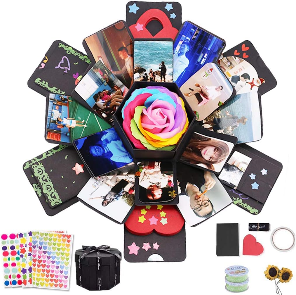 Formemory サプライズボックス 手作り アルバム 爆発ボックス ギフトボックス Diy ハンドメイド プレゼント 誕生日 母の日 バレンタインデー カップル ラブメモリフォトアルバム 写真収納 贈り物 思い出記録用 フォトアルバム 六角形 63 Off