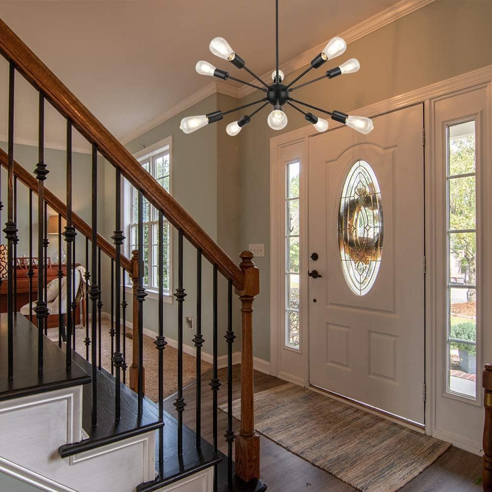 Uр Tо 40% оƒƒ WBinDX 10 Lights Sputnik Chandeliers, Mid Century Modern Black Chandelier Light Fixture Industrial Vintage Ceiling Pendant Lighting for Dining Room Living Room Bedroom Kitchen Staircase