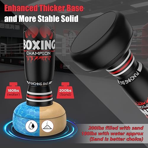 Miniatura 4 de Saco de boxeo independiente para adultos, bolsa de boxeo de 70 pulgadas con soporte, bolsa pesada, incluye guantes de boxeo y bomba de aire
