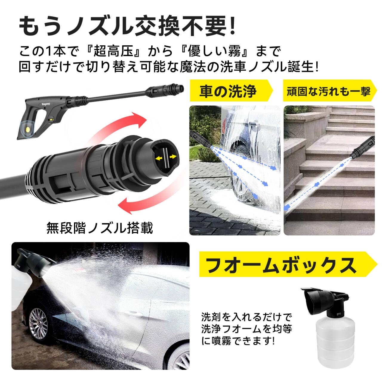 高圧洗浄機 12MPa 小型 防水 無段階調整ノズル フォームノズル グレー Amazon | 高圧洗浄機【12MPa・静音設計・無段階調整ノズル・A4用紙