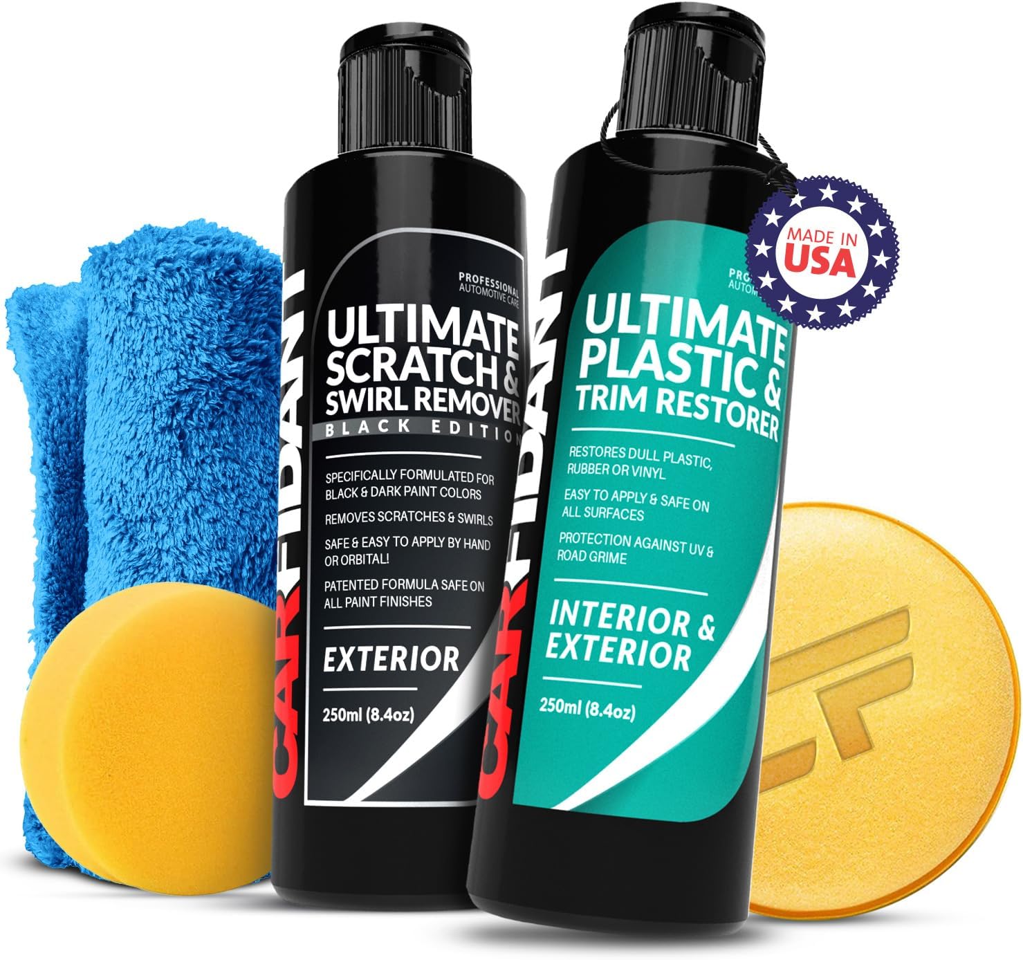 Carfidant Black Scratch & Swirl Remover Kit with Trim & Plastic Restorer - Car Detailing Kit