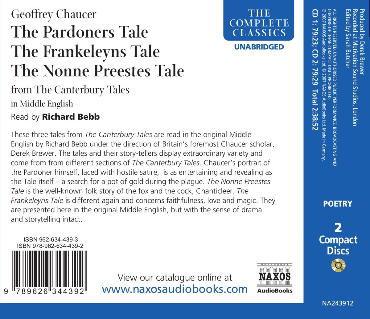 The Pardoners Tale /The Frankeleyns Tale /The Nonne Preestes Tale. Mittelenglische Fassung. from the Canterbury Tales: Unabridged (Complete Classics) (Poetry)