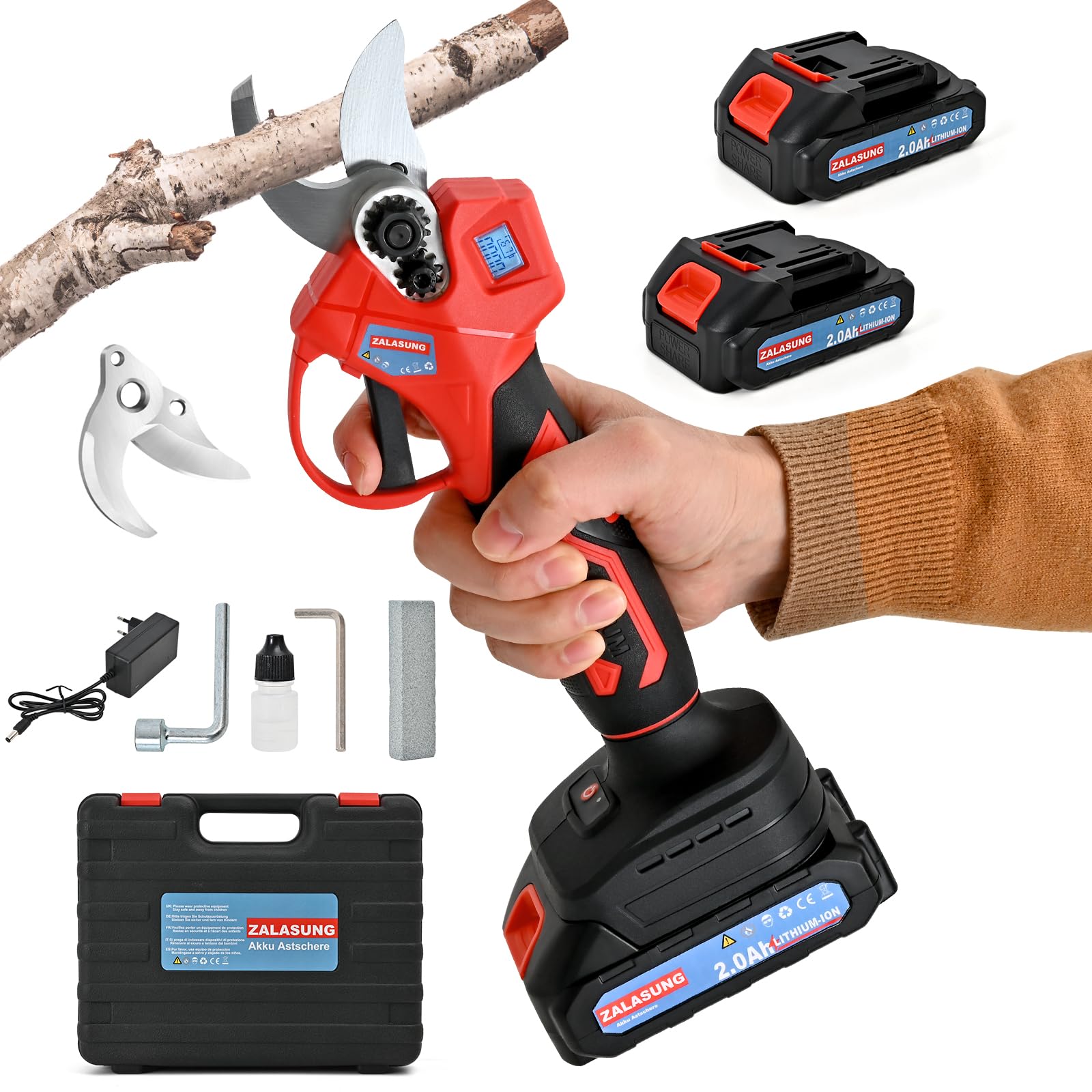 Tijeras Podar Eléctricas con Batería, Compatible con Baterías Makita BL, con 2 baterías 2000 mAh 21 V, 35 mm Motor sin Escobillas con Interruptor Seguridad y Podómetro