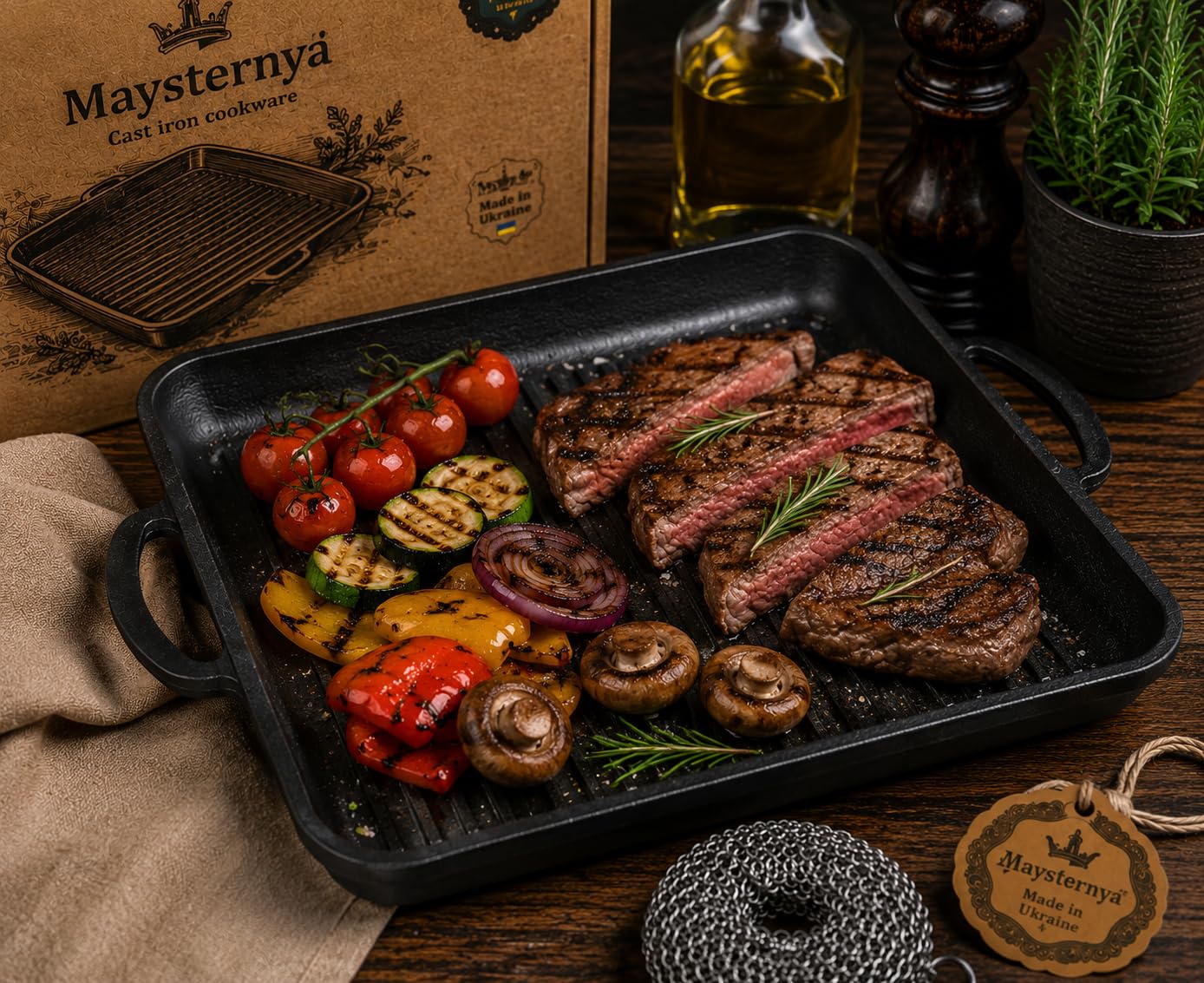 Plaque Grill en Fonte 35x35 cm – Compatible Induction, BBQ & Gaz – Sans PFAS – Accessoire Barbecue – Plancha Carrée – Noir