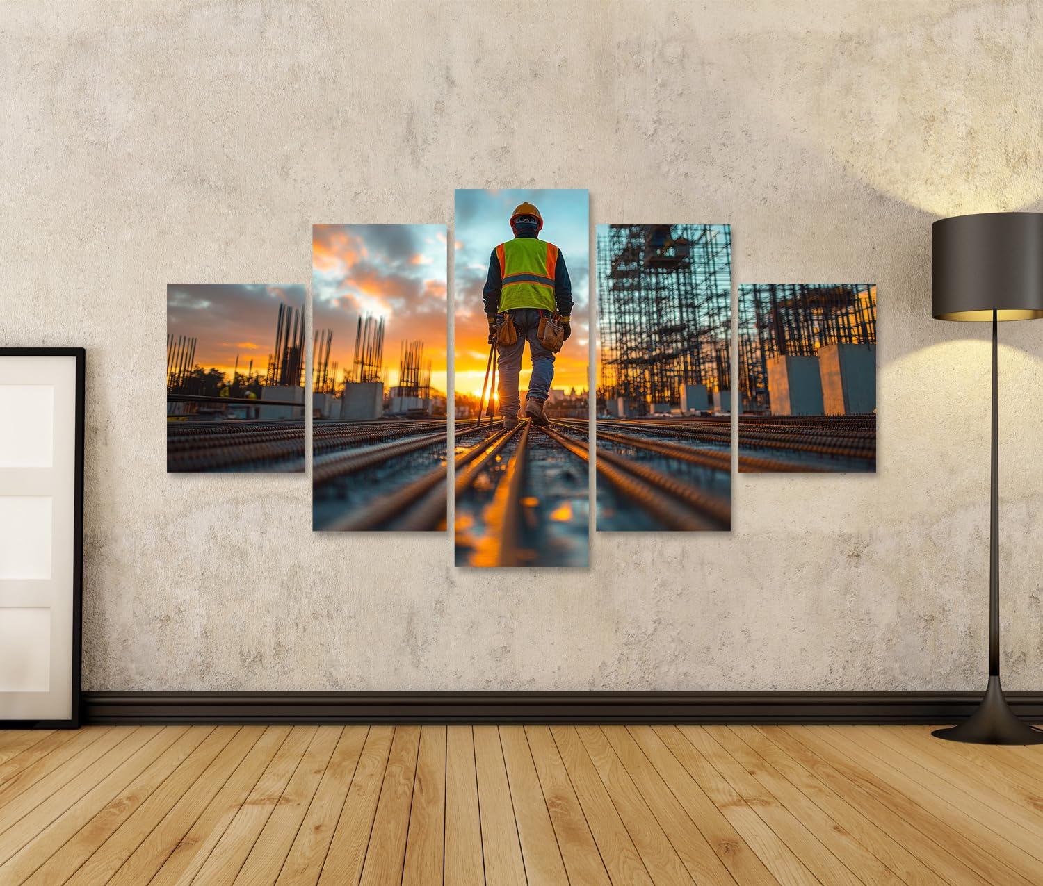 islandburner Quadro su tela lavoratori al tramonto in cantiere per soggiorno amanti dell'arte immagini murali poster