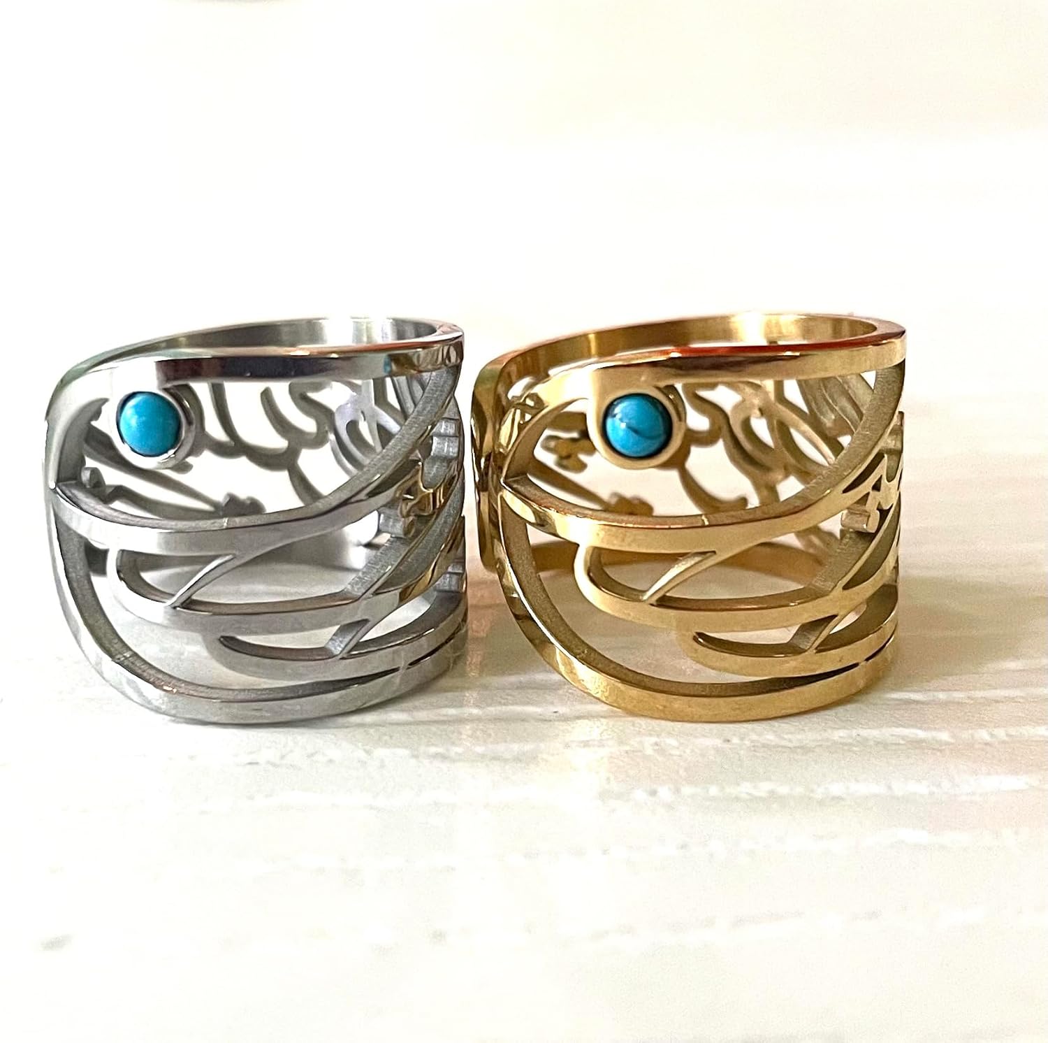 Persian Iranian Love Jewelry - Love Eshgh Farvahar Ring, Gold Plated Persian Ring with Goftar Nik Letter, Calligraphy Jewelry, Special and stylish gift for Her! Persian Nowruz Norooz Norouz Gift!