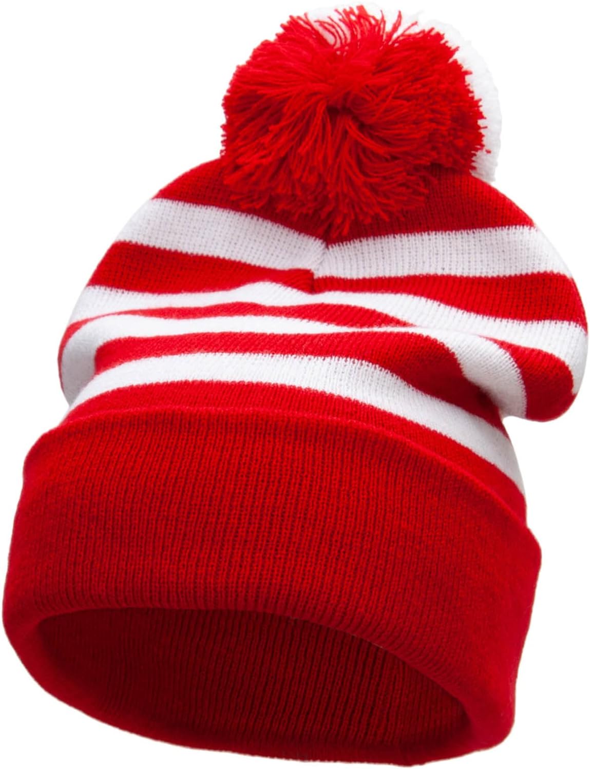 Cameo Striped Pom Pom Cuff Long Beanie