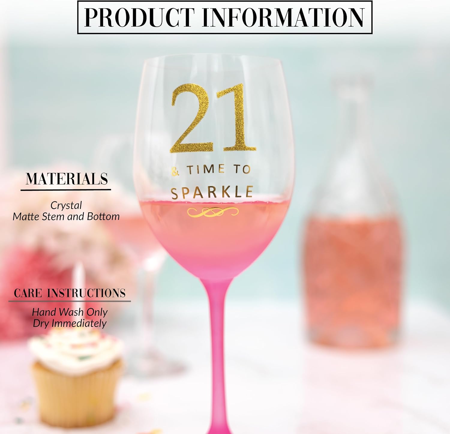 Pavilion Gift Company - 21 & Time To Sparkle - 19 oz Pink & Gold Ombre Stemmed Wine Glass Happy Birthday Party Celebration Milestone Gift Present - Image 2