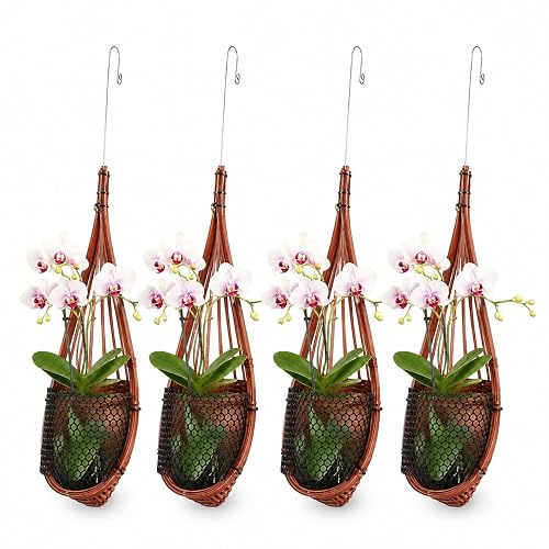 SatisJoy Orchid Hanging Planter, 5 Inch Thai Handmade Bamboo Natural