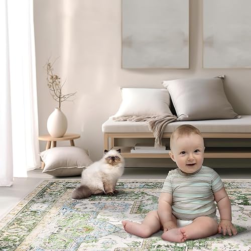 Miniatura 6 de Cochyean Alfombra lavable de 8 x 10 pies para sala de estar, resistente a las manchas, alfombra de área grande para dormitorio, alfombra vintage