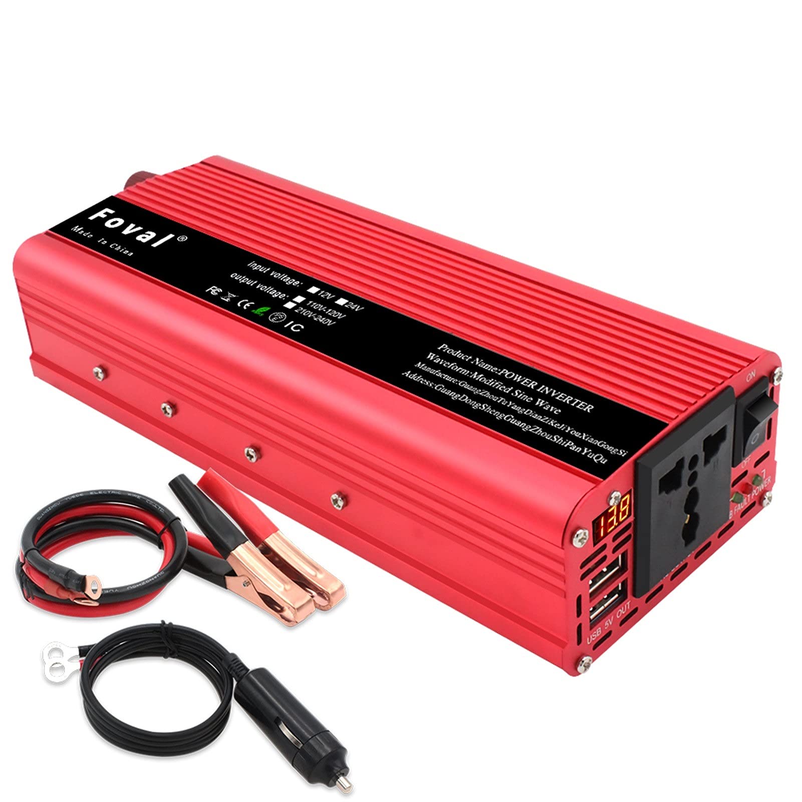 Inversor 12v 220v,Convertidor 12v 220v Coche Solar Boost Power Inverter 12V a 220V 1500W 2000W 2600W Adaptador de Cargador de Accesorios de Auto 4.8A Convertidor de Cargador 4USB(2600W)