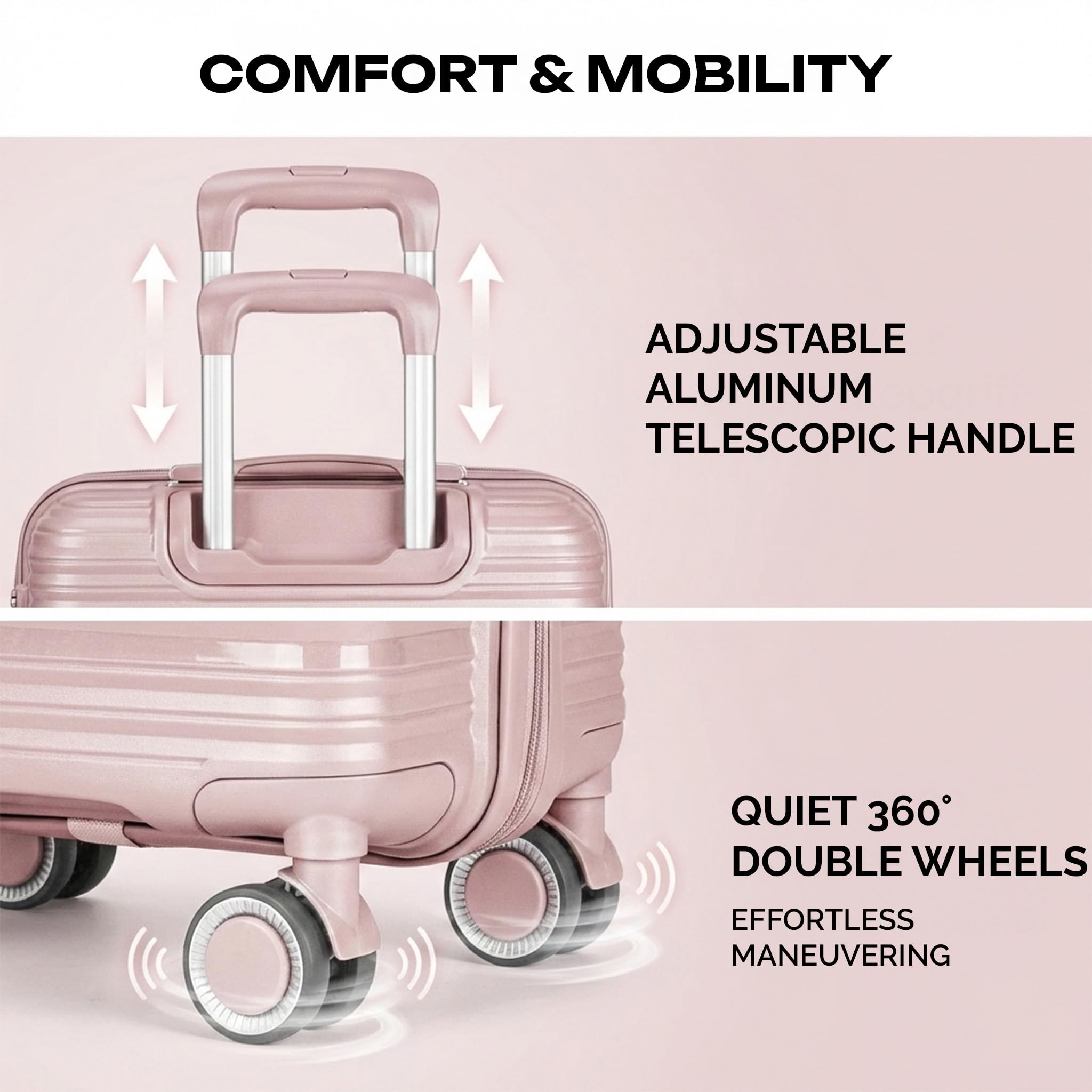 POSH Valigia da cabina 55x40x23 cm - Bagagli rigida leggera da 2,5 kg in polipropilene - Trolley da 37 L con doppie ruote silenziose a 360° - Robusta da viaggio con serratura TSA
