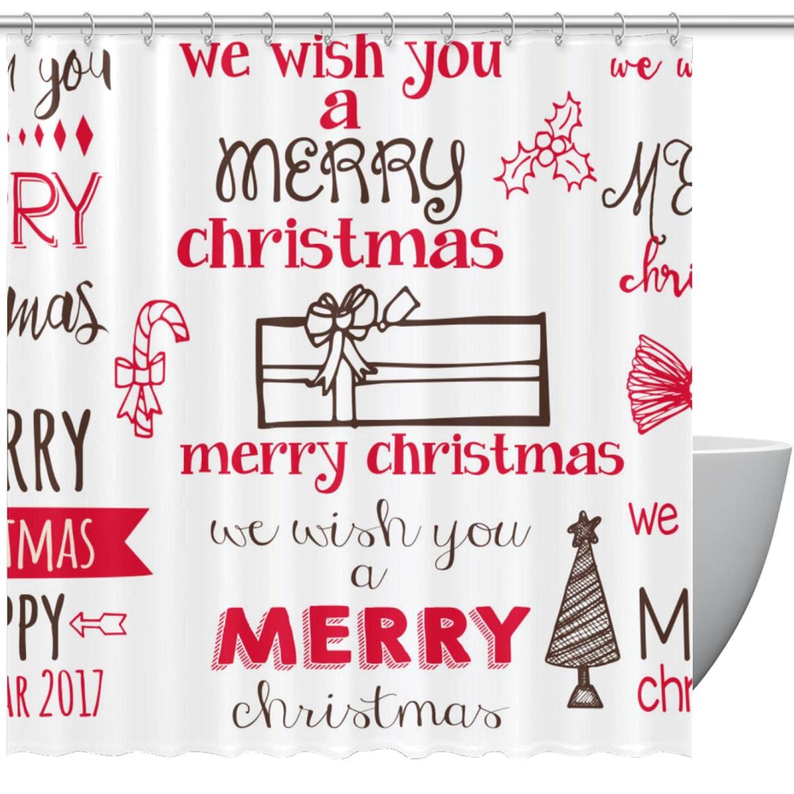 Rideau de douche de Noël 183 cm pour décorer votre salle de bain en fête