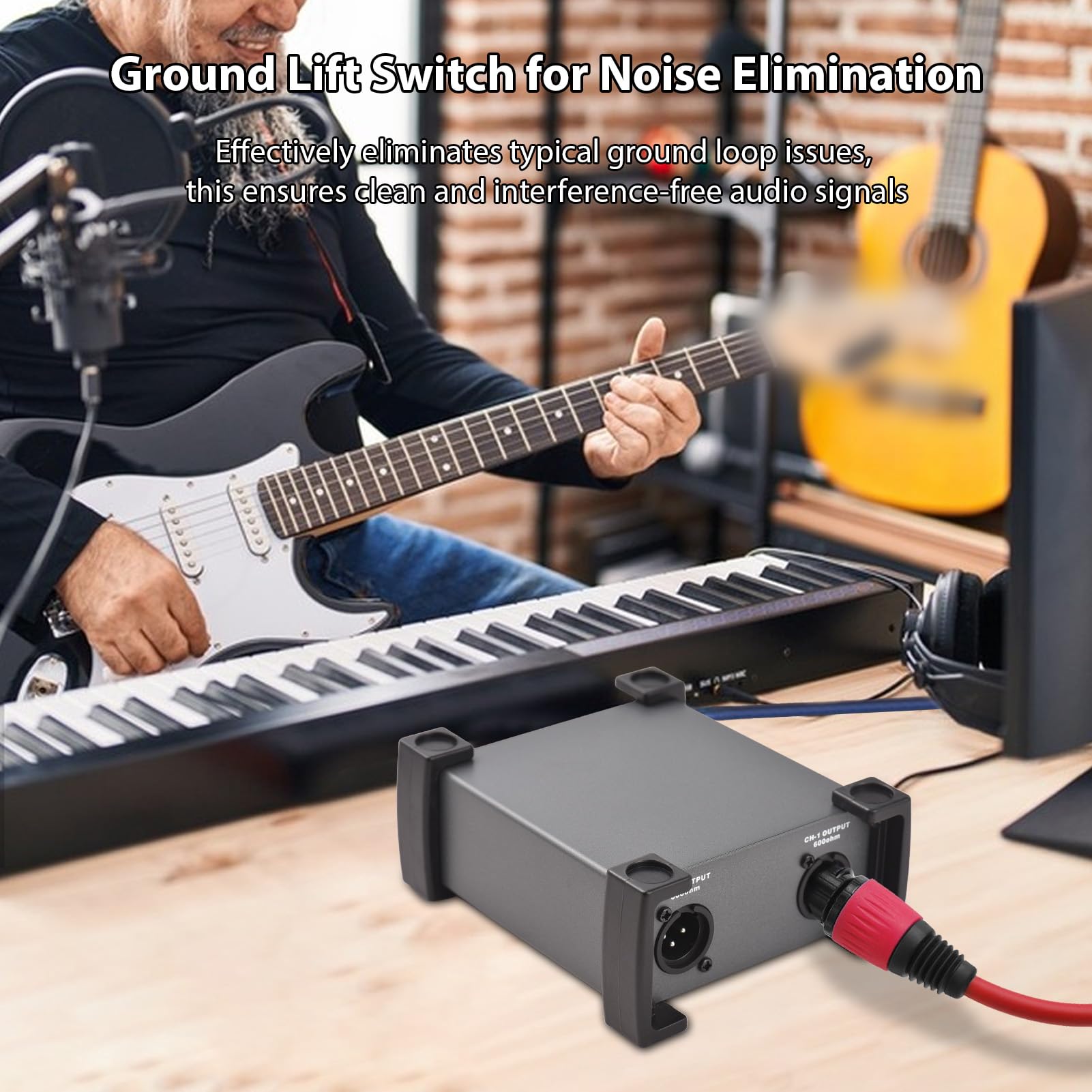 Unità DI-Box passiva a 2 canali Eliminatore di ronzio Direct Box per strumenti da 1/4'' a XLR Trasformatore di impedenza professionale Isolatore audio DI Direct Box per tour e spettacoli dal vi
