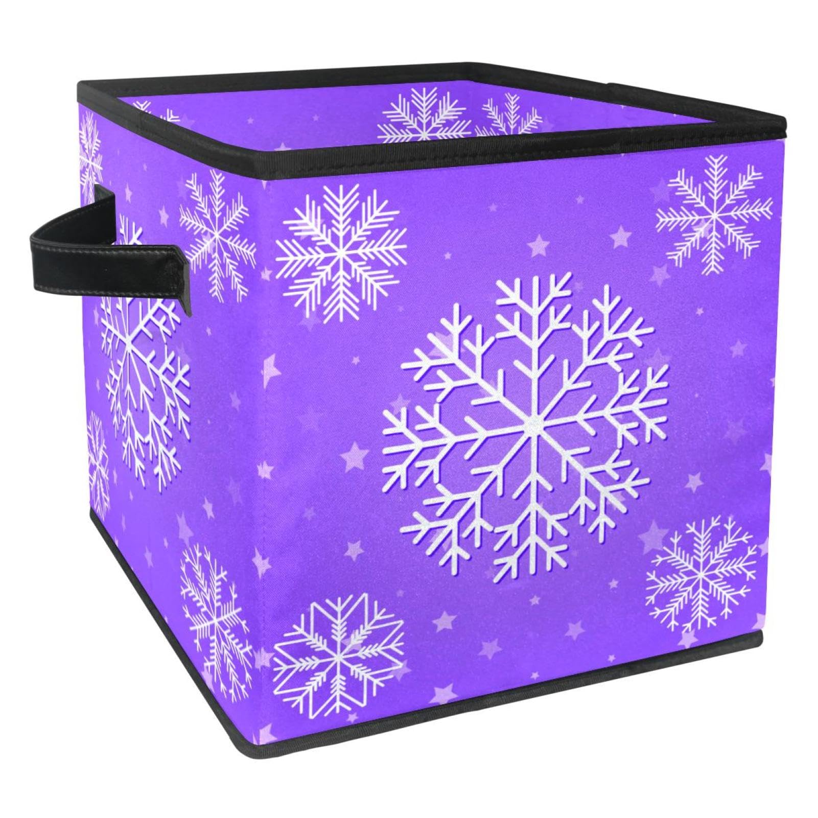 Boîte de rangement pliable violette avec poignées à motif hivernal