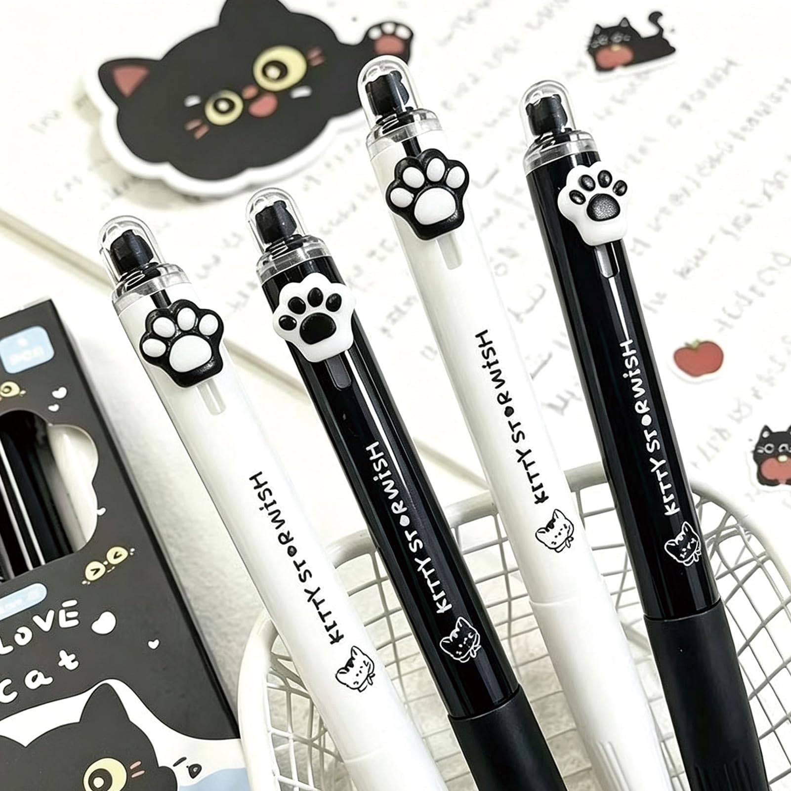 4 szt. uroczy kot długopisy żelowe chowane długopisy kreskówka kotek 0,5 mm gładkie pióro do pisania dla kobiet mężczyzn dziewcząt chłopców kawaii długopis biurowe przybory szkolne (uroczy kot