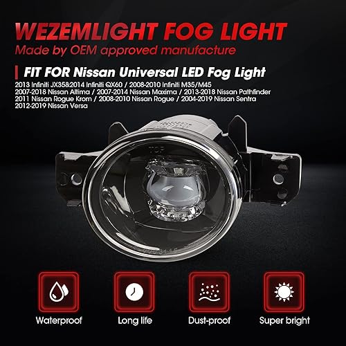 Miniatura 5 de Nueva versión LED antiniebla repuesto para Nissan Sentra 2004-2018 11-14 Nissan Maxima07-up Altima Sedan 14-16 Rogue08-10 Infiniti M35M4510-11 G37 1