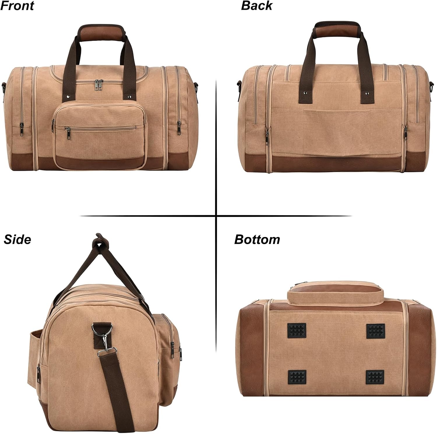 Litvyak Duffle Bag for Travel, 50L Canvas Travel Duffel Bags Overnight Weekend Gym Carry On Luggage Bag for Men & Women(Coffee) - Image 6