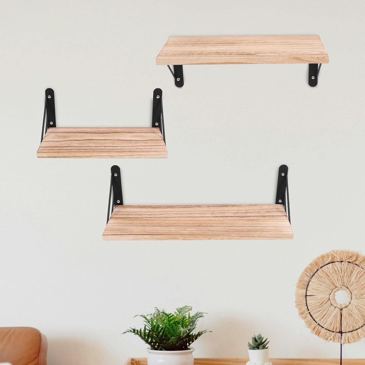 Floating Wall Shelf Set 3pcs, Light Rustic Wood Floating Shelves for Bedroom Living Room Office Storage and Home Décor
