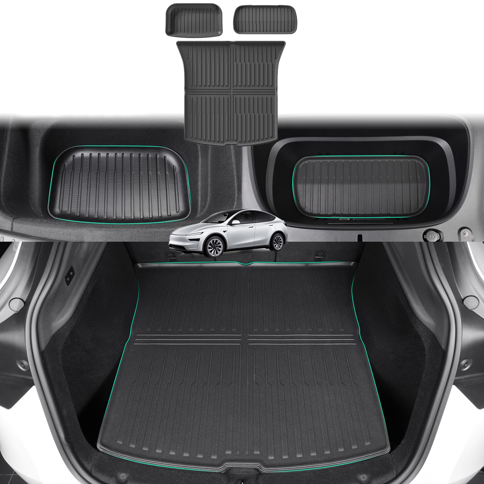 GAFAT Tesla Model Y Juniper Premium 2025 2026 2027 mata do bagażnika z przodu i z tyłu, TPE mata do bagażnika na każdą pogodę, wysoka krawędź, oryginalna osłona 3D, składana (nie jest odporna na