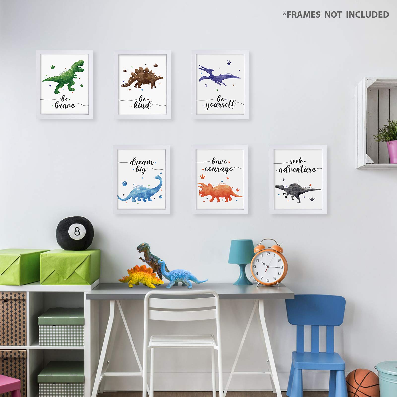 Dinosaur Wall Art For Kids - Framed Canvas Prints With Inspirational Quotes, Nursery & Bedroom Decor
