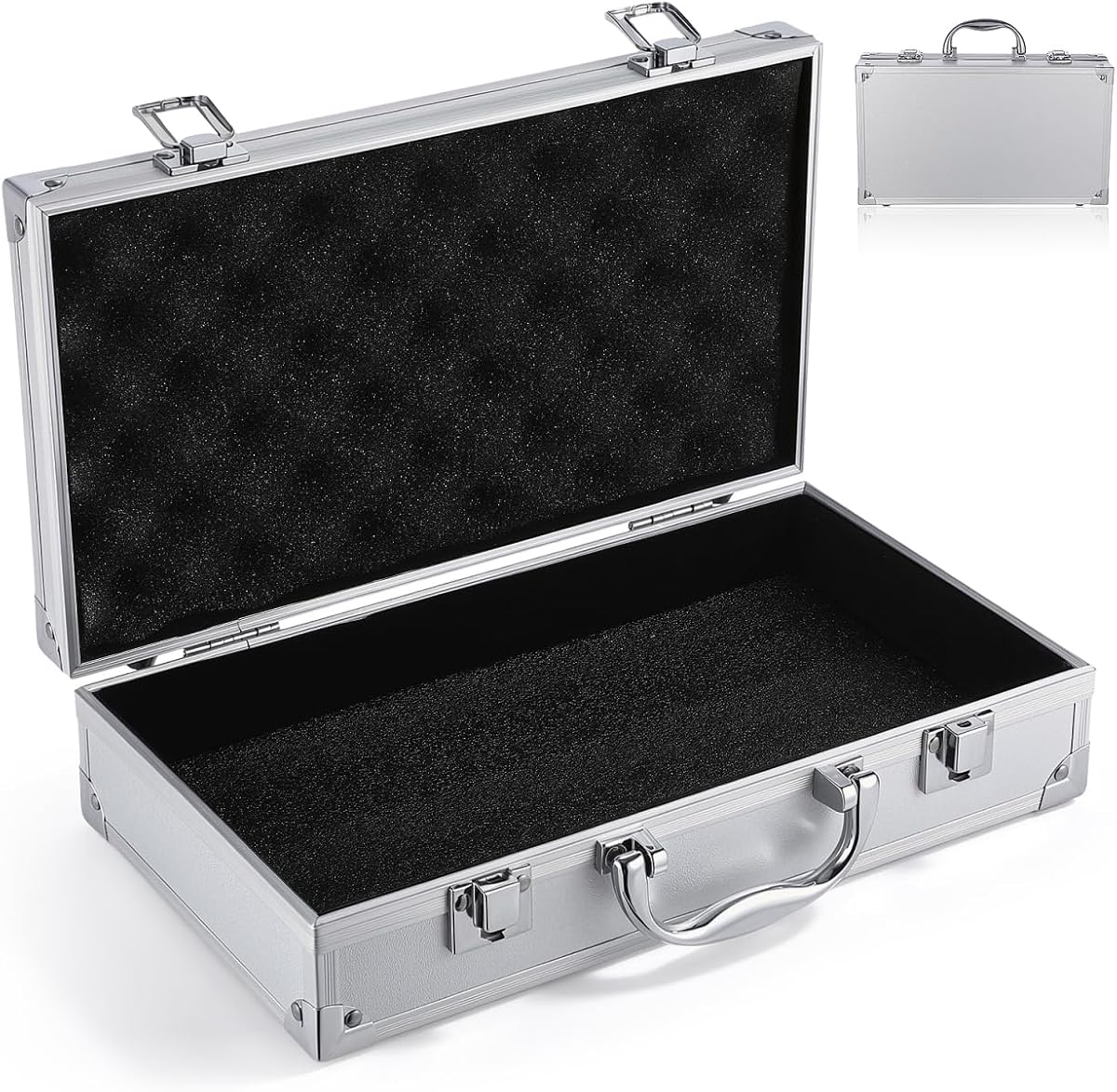 Maletín de aluminio con cerradura, estuche rígido de metal de 11,8 pulgadas para hombres, caja de herramientas portátil con espuma, maletines de almacenamiento seguro con cerradura, estuche de transporte de aluminio para documentos de viaje en efectivo (plata)