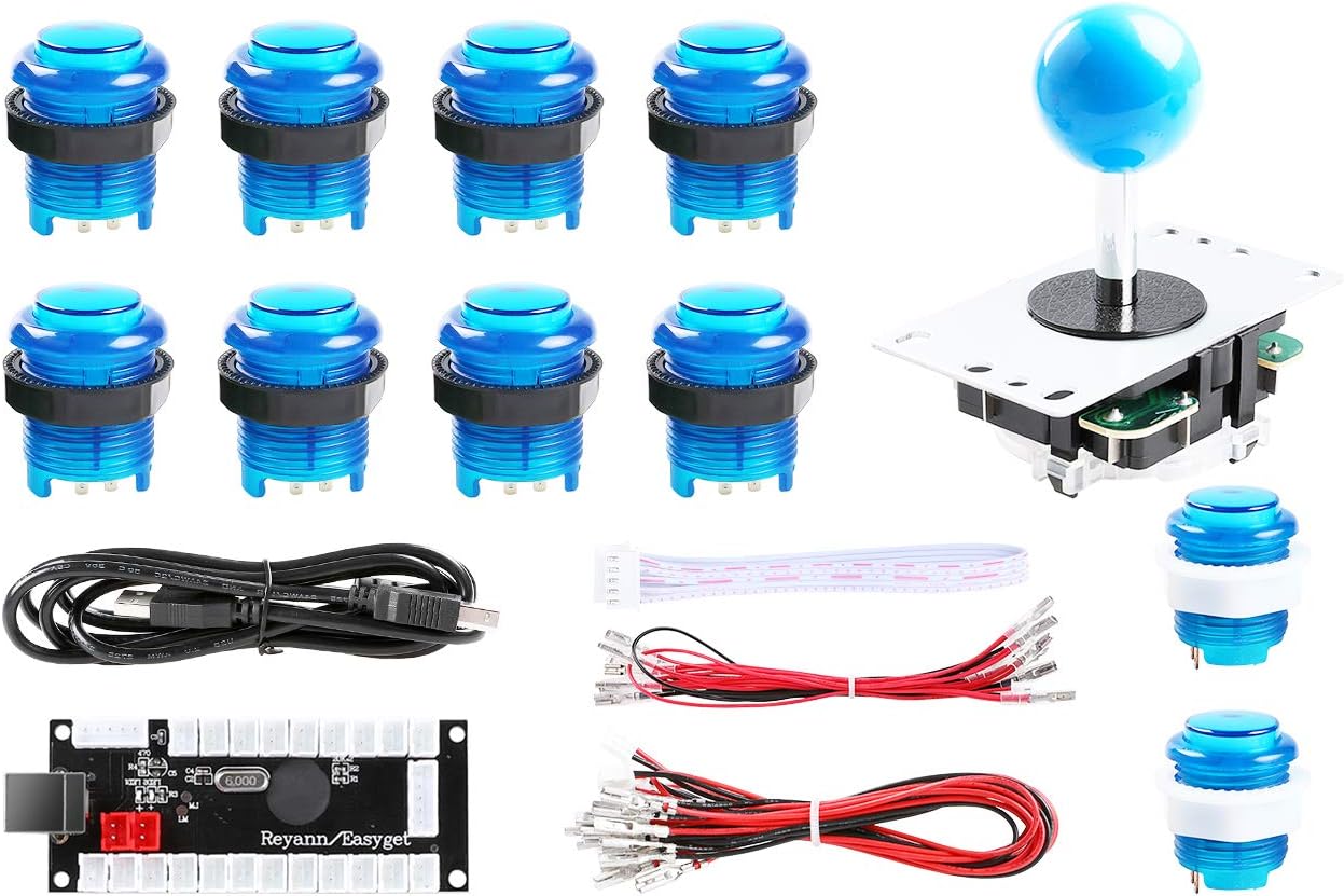 Hikig Arcade Games 8 Ways Fighting Stick + Zero Delay USB Encoder + 10x LED Illuminated Push Buttons DIY Kit for PC Windows and Raspberry Pi Cabinet Project,Color:Blue