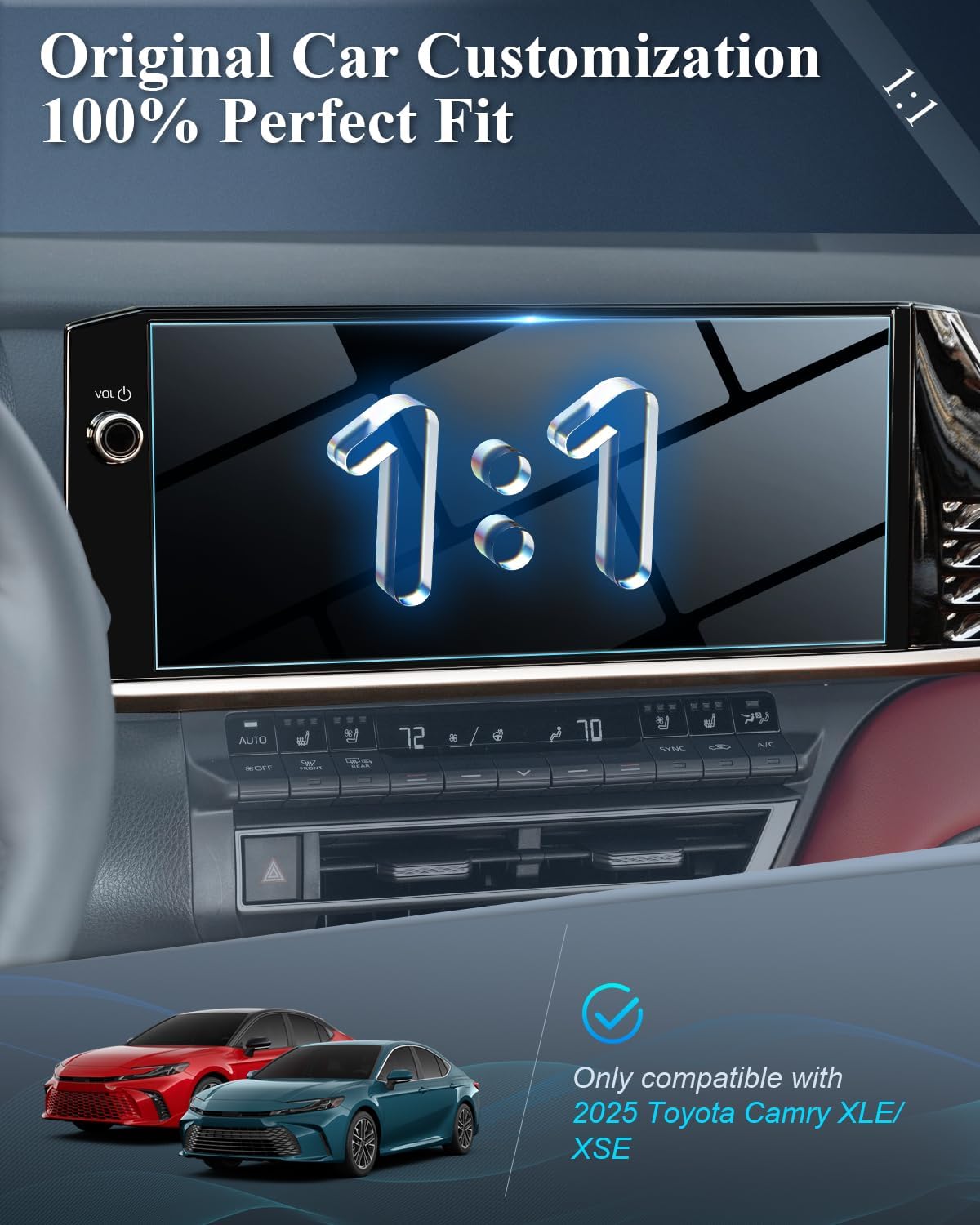 BIBIBO compatible with 2025 2026 Toyota Camry Screen Protector 2025+ Toyota Camry XLE/XSE 12.3" Tempered Glass Protective Film [Anti-Scratch Ultra-Clear] 2025 2026 Toyota Camry Accessories 2025 Camry
