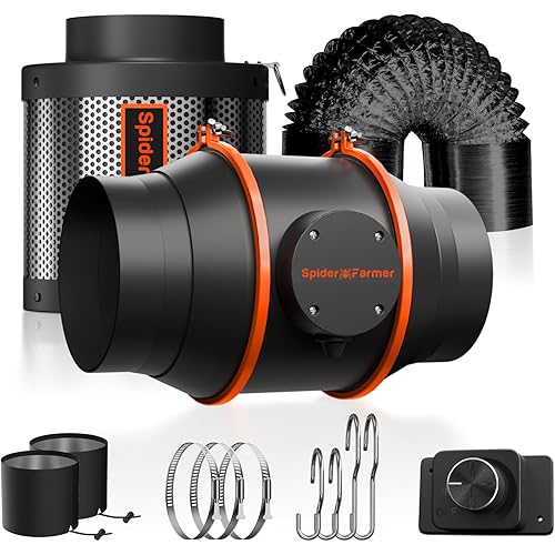 Spider Farmer Air Filtration Kit 6 Inch, Inline Duct Fan with RJ12 Speed Humidity Controller, Carbon Filter Combo, 13 Ft Ducting, Ventilation System Kit for Grow Tents, Hydroponics, Indoor Gardening