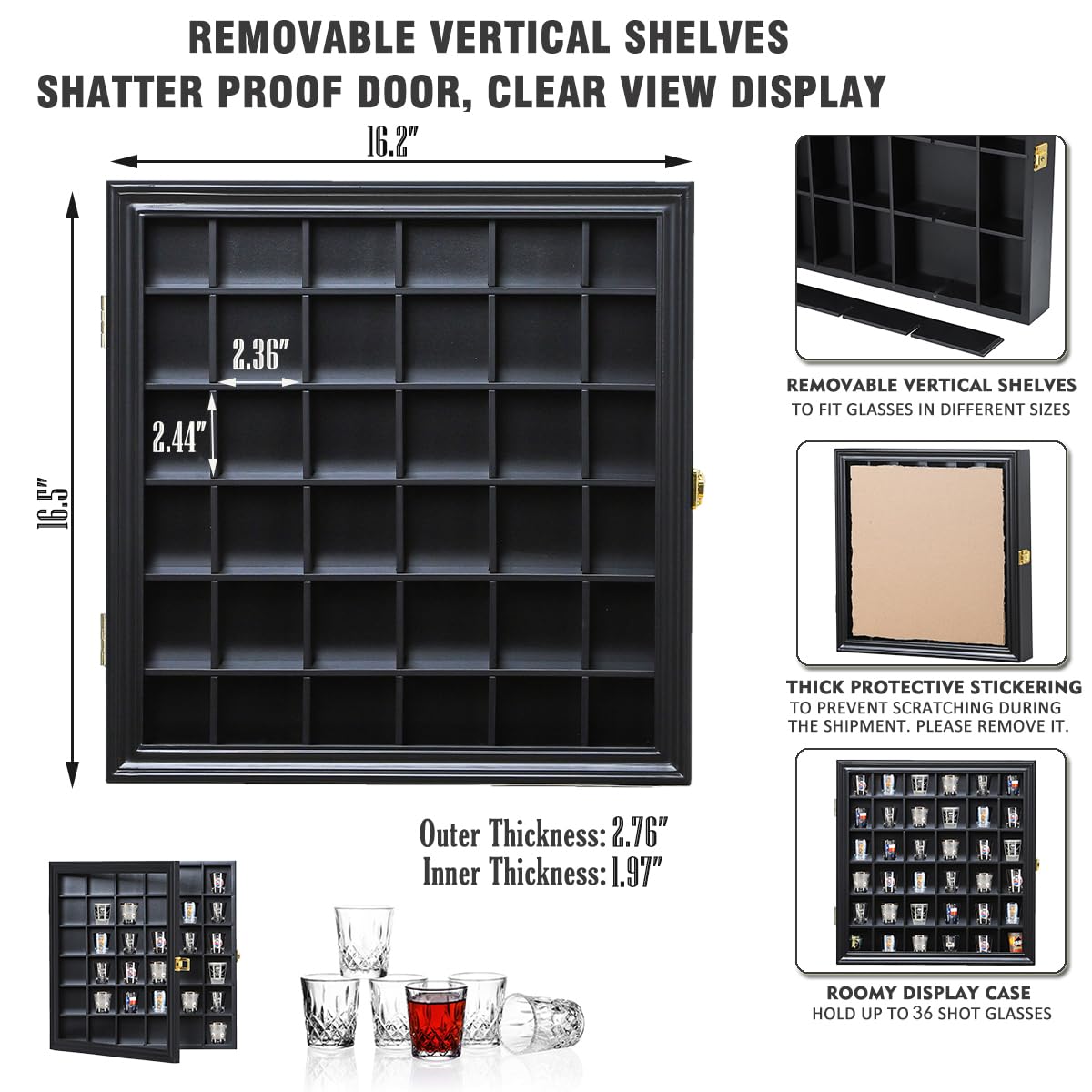 Vitrine pour verres à shot - Verrouillable - 36 emplacements - En bois