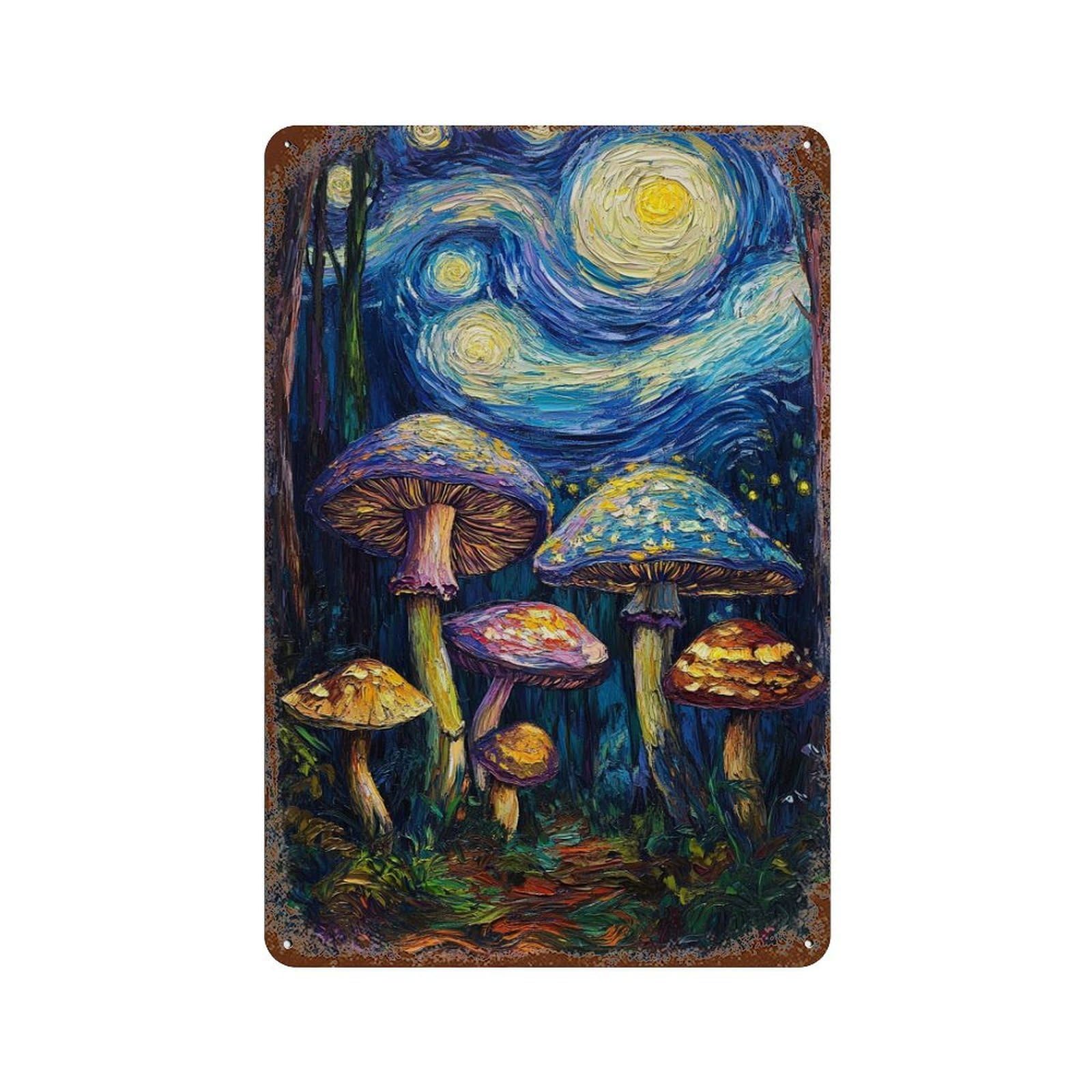 Mystic Mushroom Night Sky 11.8"x7.9" Vintage Rust Metal Sign, Decorative Metal Wall Art for Bistro, Counter And Cafe Decor