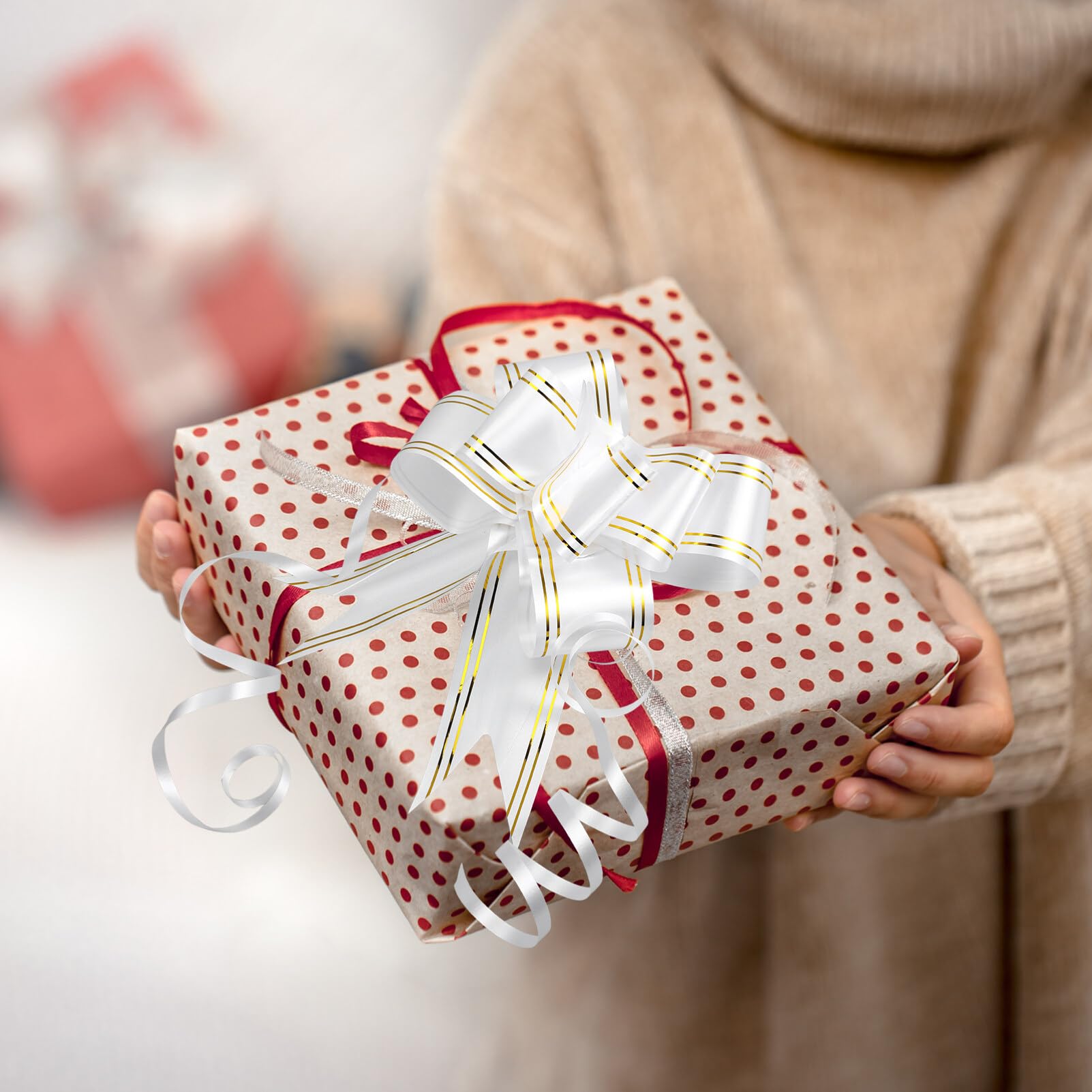 Healvian 100pezzi Fiocchi Decorativi Strappo Con Dorato Per Matrimoni e Feste Fiocchi Per Confezioni e Decorazioni Natalizie