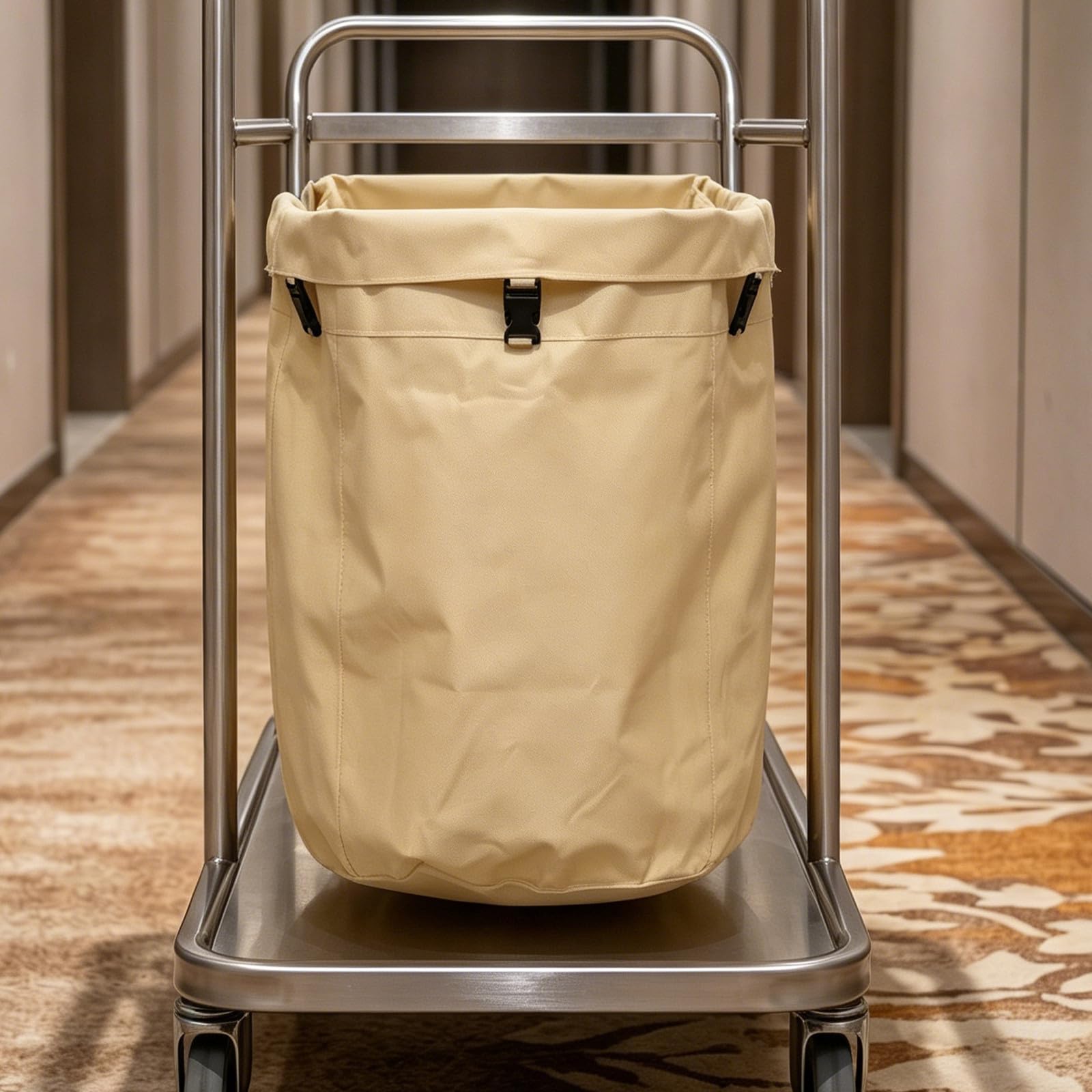 Sacchetto in Tela Khaki Bordo Rinforzato e Apertura a Coulisse Porta Biancheria Pieghevole per Carrello Lavanderia e Pulizie in Hotel