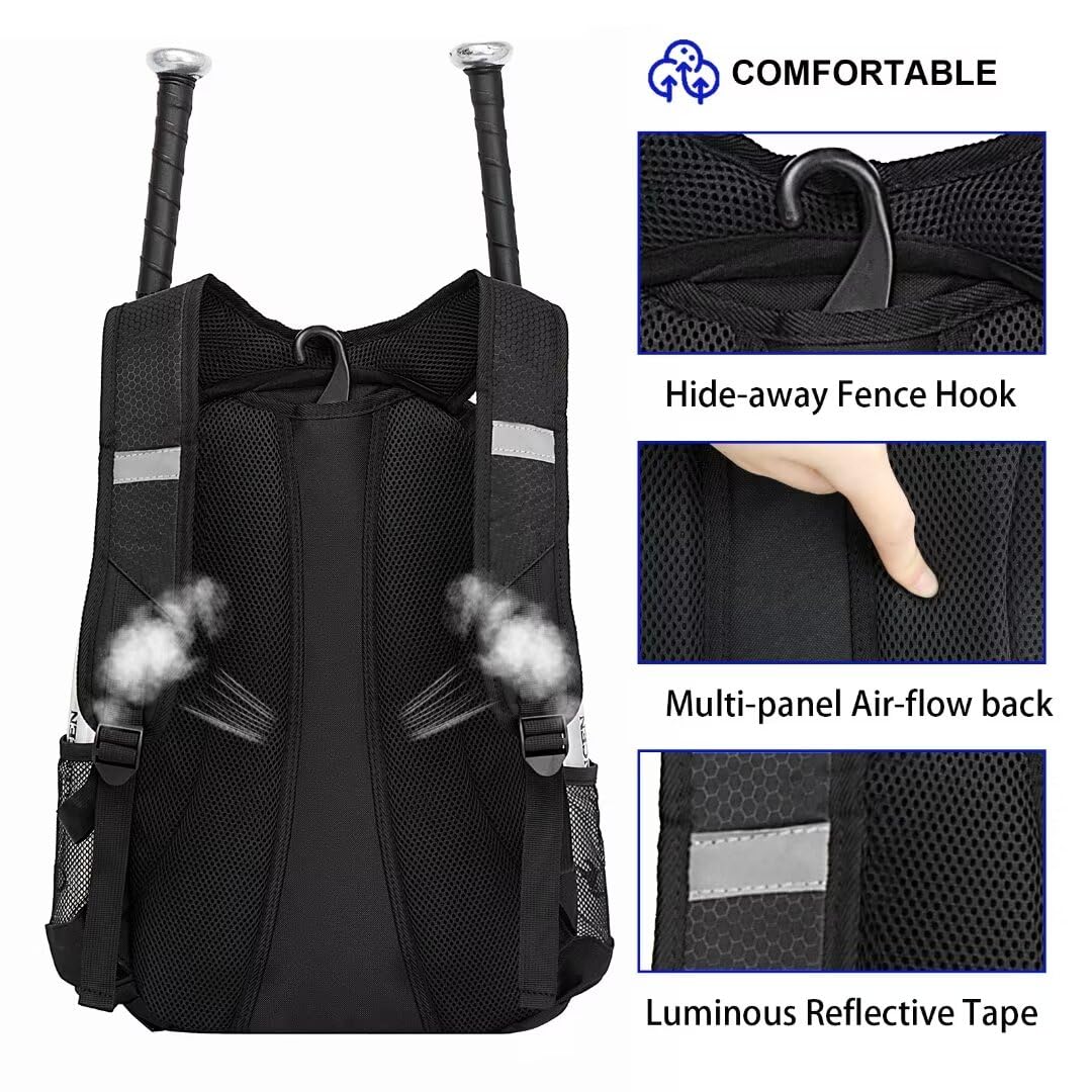 DAFISKY Baseball-Tasche Softball-Rucksack – Jugendliche, Erwachsene, T-Ballschläger-Ausrüstungstasche mit Schlägerhelmhaltern, Schuhfach
