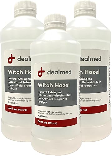Dealmed Hamamelis, 16 onzas El astringente natural limpia y refresca la piel Sin fragancia ni tintes artificiales (paquete de 3)