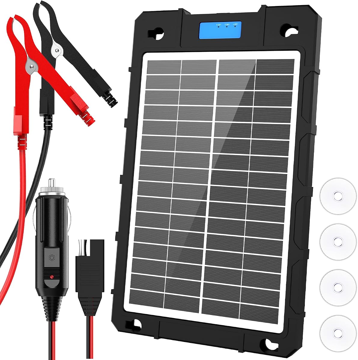 Cargador de batería solar para automóvil de 7,5 W, mantenedor de cargador de goteo de panel solar portátil a prueba de agua de 12 V con PWM inteligente para automóviles, automóviles, motocicletas, barcos, vehículos marinos, vehículos recreativos, remolques, motos de nieve, etc. Cargador portátil resistente al agua, controlador PWM inteligente integrado para coche, motocicleta, barco, barco, vehículo recreativo, remolque, moto de nieve