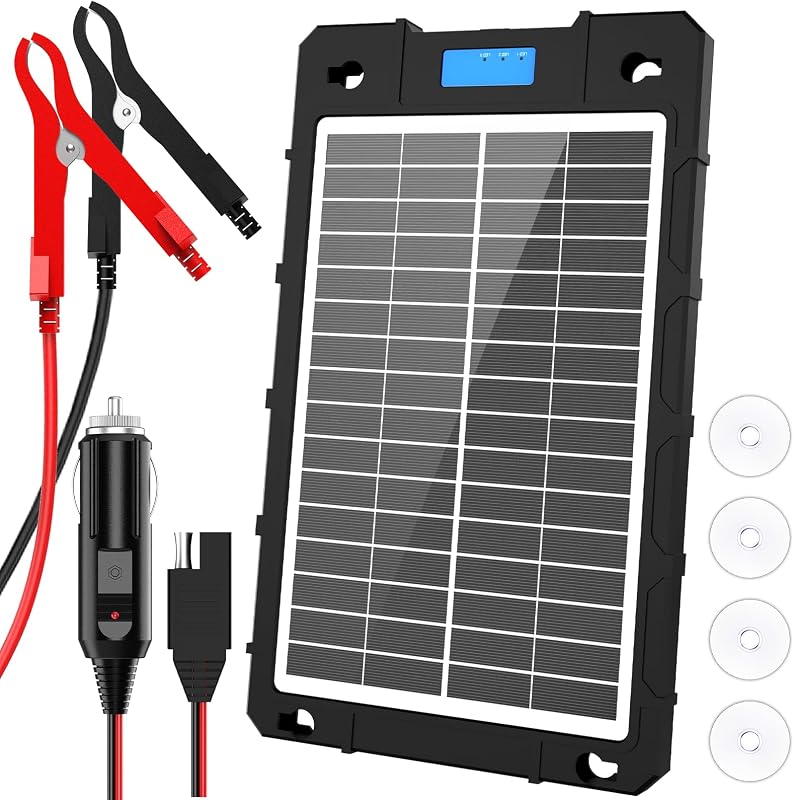 Cargador de batería solar para automóvil de 7,5 W, mantenedor de cargador de goteo de panel solar portátil a prueba de agua de 12 V con PWM inteligente para automóviles, automóviles, motocicletas, barcos, vehículos marinos, vehículos recreativos, remolques, motos de nieve, etc. Cargador portátil resistente al agua, controlador PWM inteligente integrado para auto, motocicleta, barco, barco, vehículo recreativo, remolque, moto de nieve